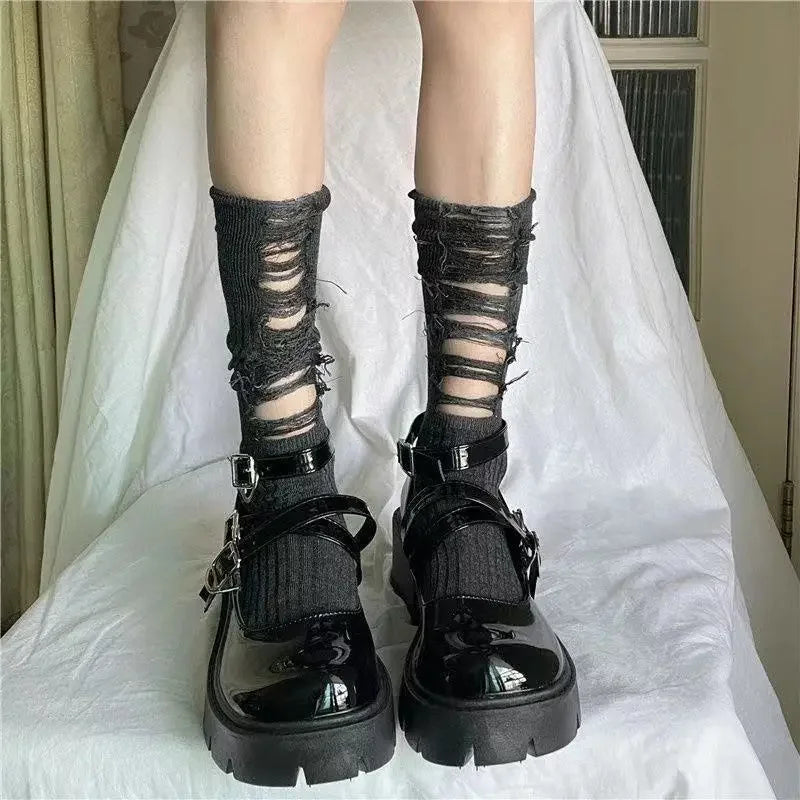 Gothic Ripped Hand Cut Pile Sock
