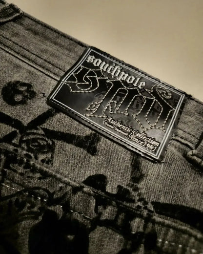 Gothic Skull Print High Waist Pant