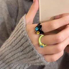 Green Monster Gothic Cat Eyes Ring