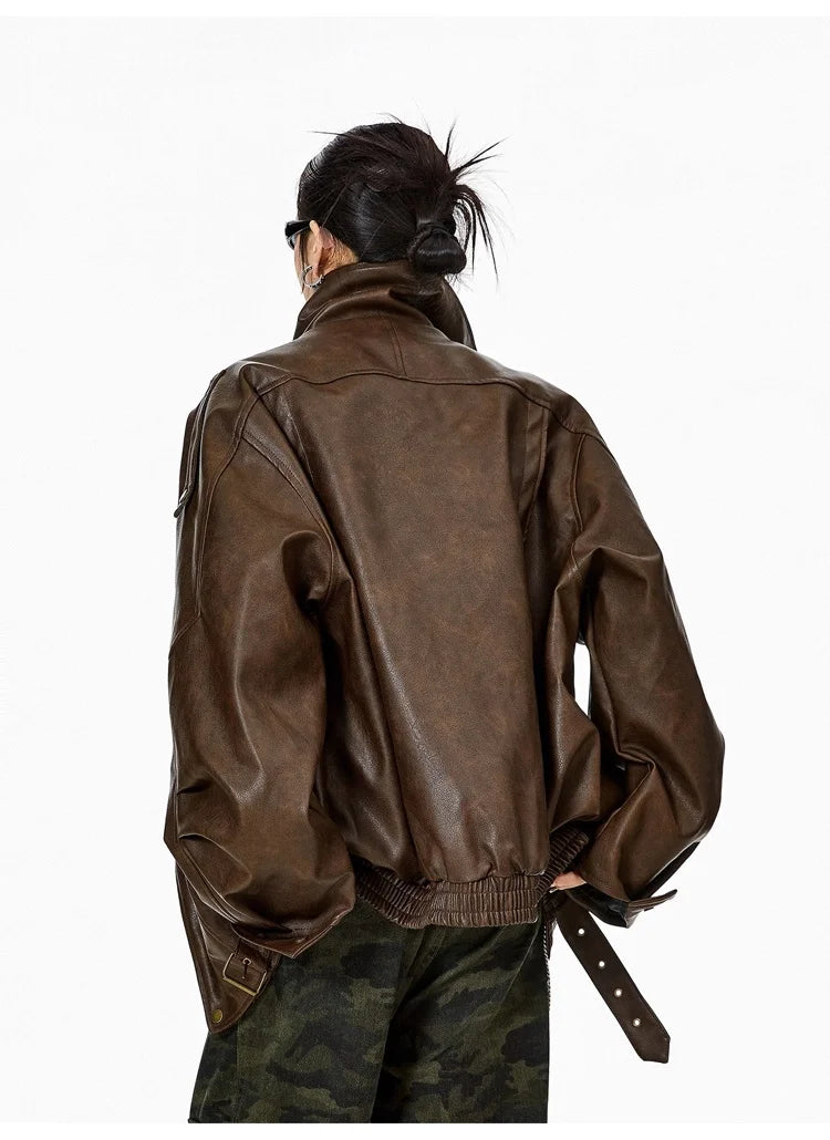 Oversized Faux Leather Biker Jacket