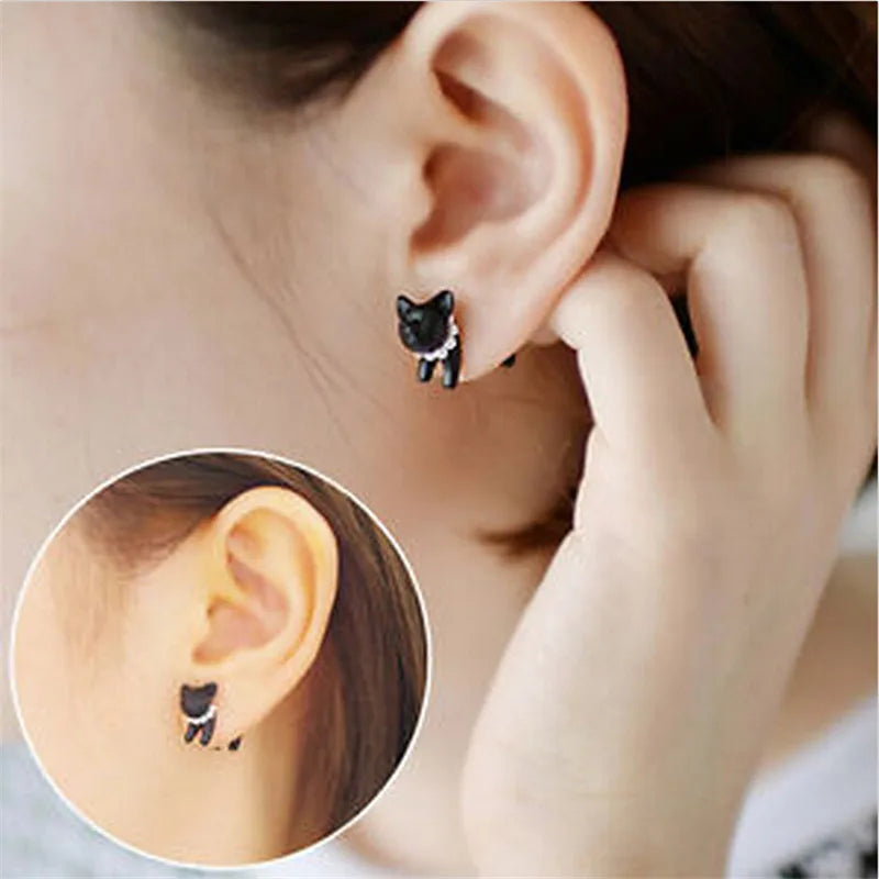Halloween Black Spider Charm Stud Earring
