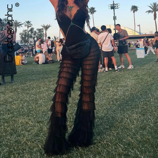 Mesh Sheer Gothic Flare Pant