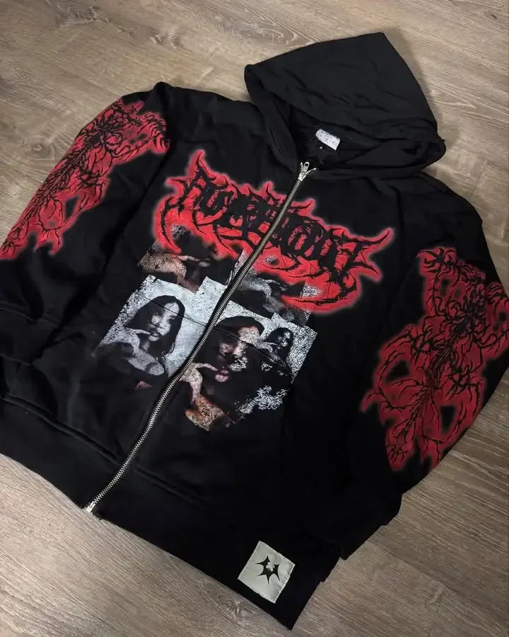 Gothic Letter Graphic Zip Hoodie