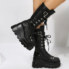 Goth Platform Motorcycle Rivet Combat Gothic Boot