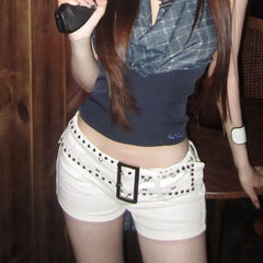 Belted Slim Denim Shorts