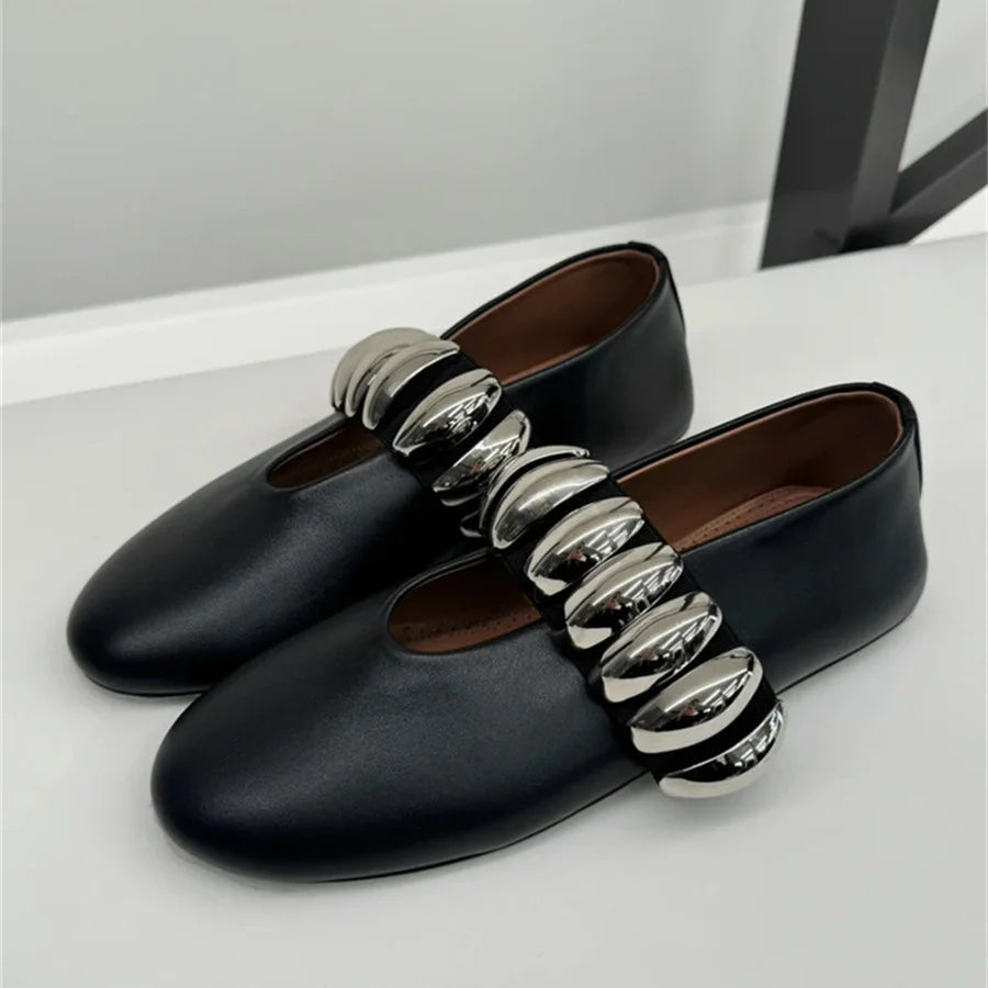 White Ballet Flats Comfortable Metal Button Espadrilles Flat