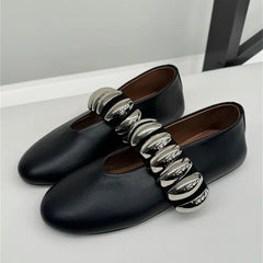 White Ballet Flats Comfortable Metal Button Espadrilles Flat