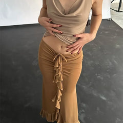 Solid Ruffles Bandage Street Skirt