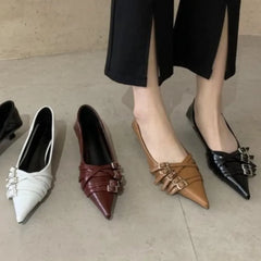 New Women's Ballet Flats Pointed Toe Buckles Slip-on Flat