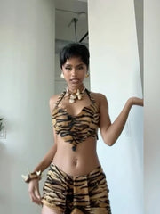 Tiger Stripe Halter Heart-Shaped Crop Top