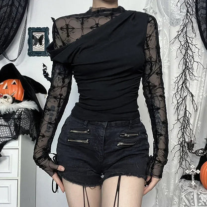Dark Gothic Mesh Patchwork Blouse
