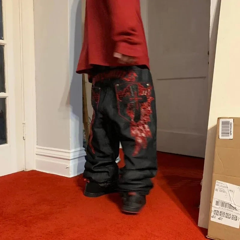 Y2K Gothic Embroidery Mopping Pant