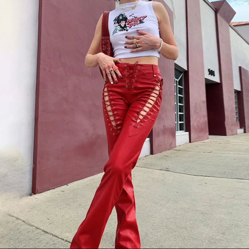 High Waist PU Leather Gothic Pant