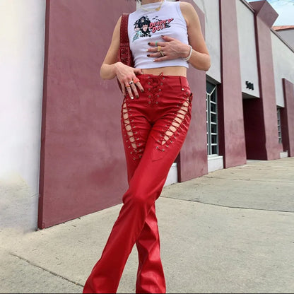 High Waist PU Leather Gothic Pant