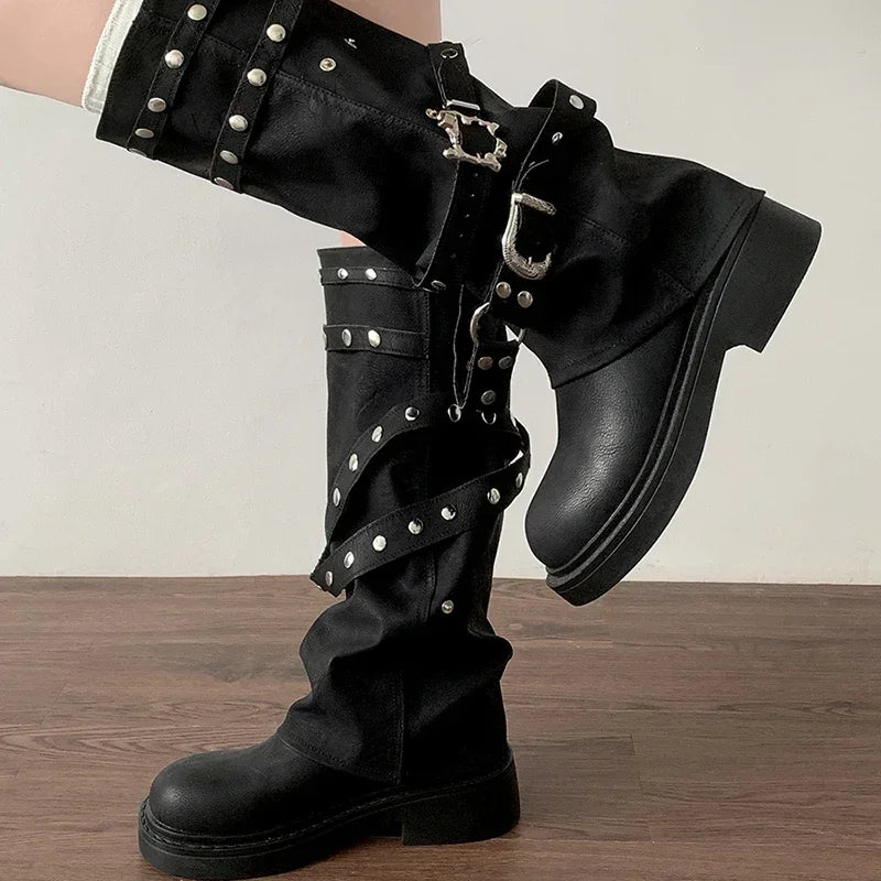Designer Rivet Punk Gothic High Heel Platform Boot Main image