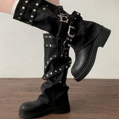 Designer Rivet Punk Gothic High Heel Platform Boot