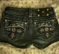 Cartoon Embroidery Denim Short