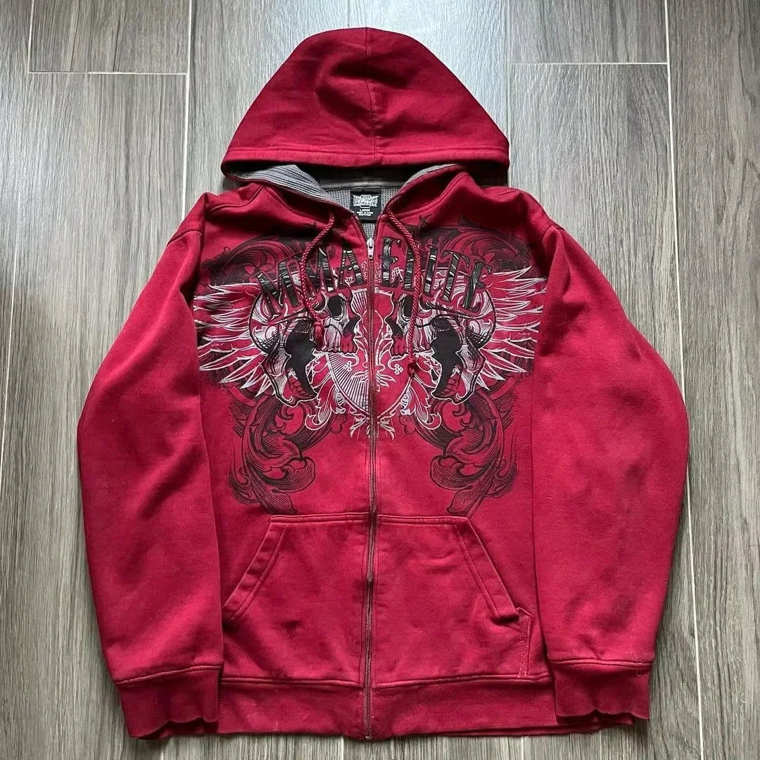 Y2K Gothic Embroidery Zipper Hoodie