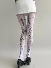 Gothic Letter Print Lolita Thigh High Socks