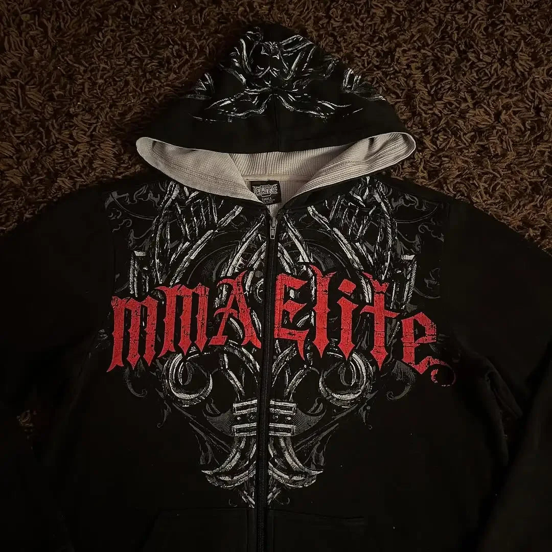 American Gothic Skull Oversize Zipper Hoodie