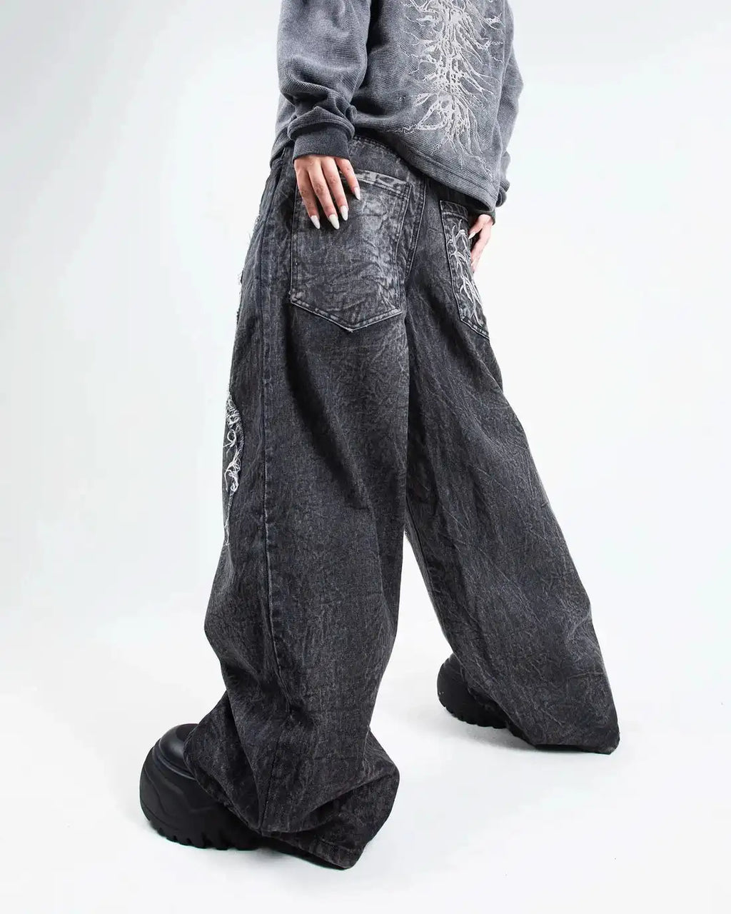 Gothic Embroidered Wide Leg Pants