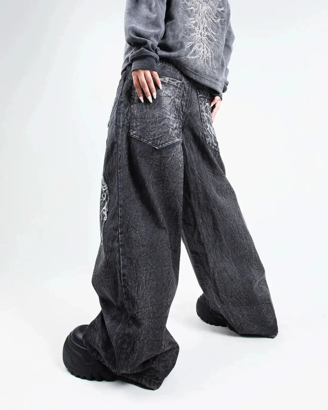 Gothic Embroidered Wide Leg Pants
