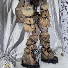 Gothic Strappy Faux Fur Winter Sock