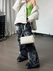 Black Gothic Dragon Print Baggy Pant