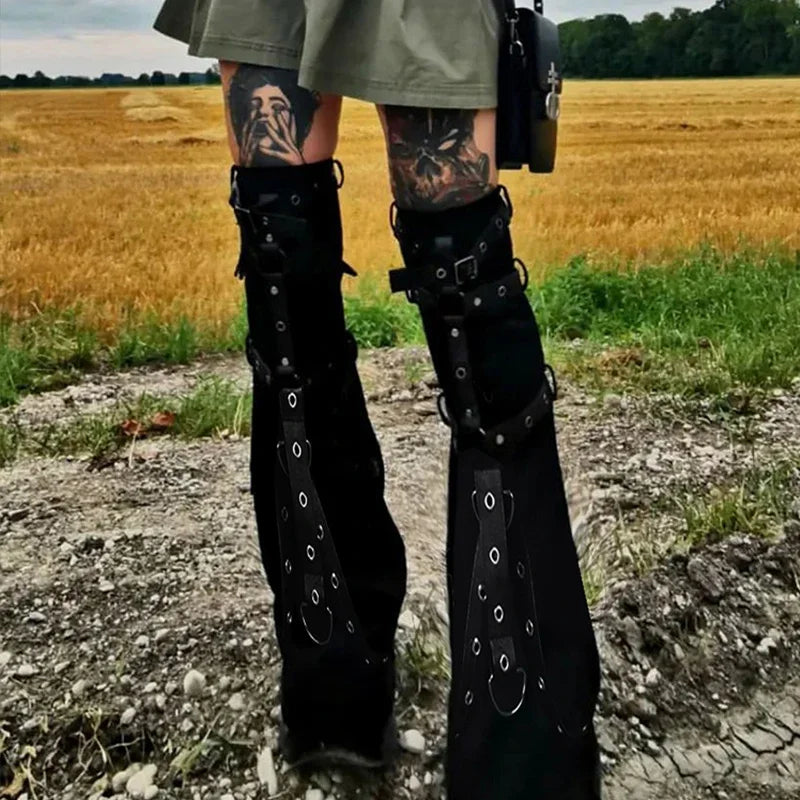 Gothic Eyelet Strap Buckle Leg Sock