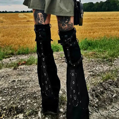 Gothic Eyelet Strap Buckle Leg Sock