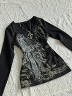 Gothic V-neck Graphic Cotton T-shirt