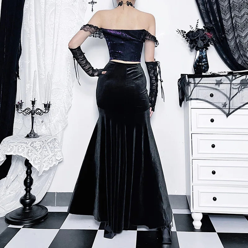 Velvet Fishtail Vintage Skirt