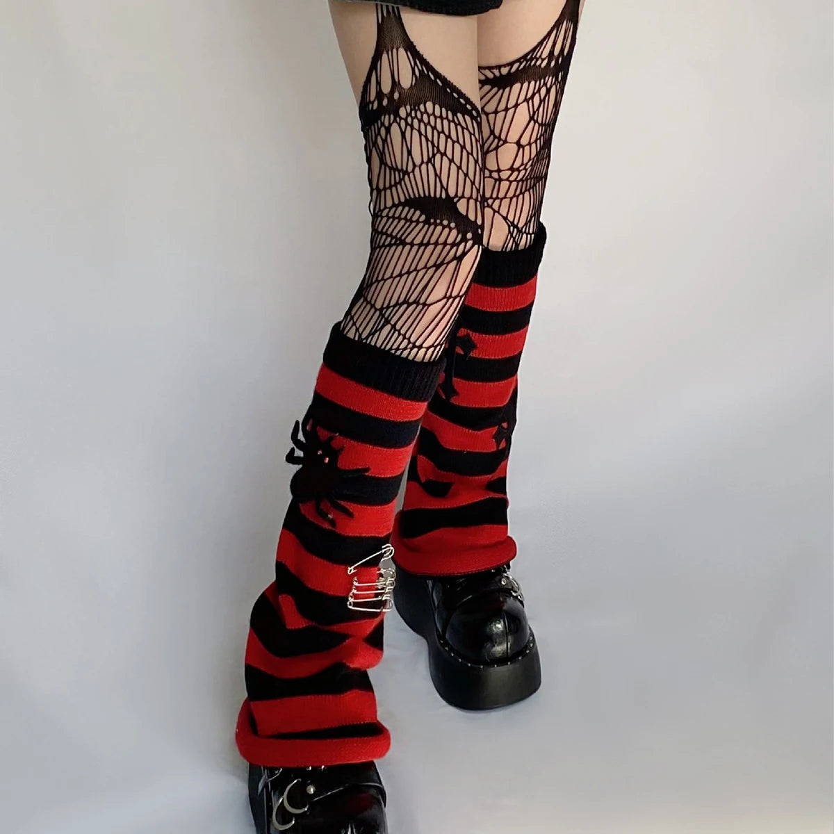 Gothic Cross Striped Knitted Sock