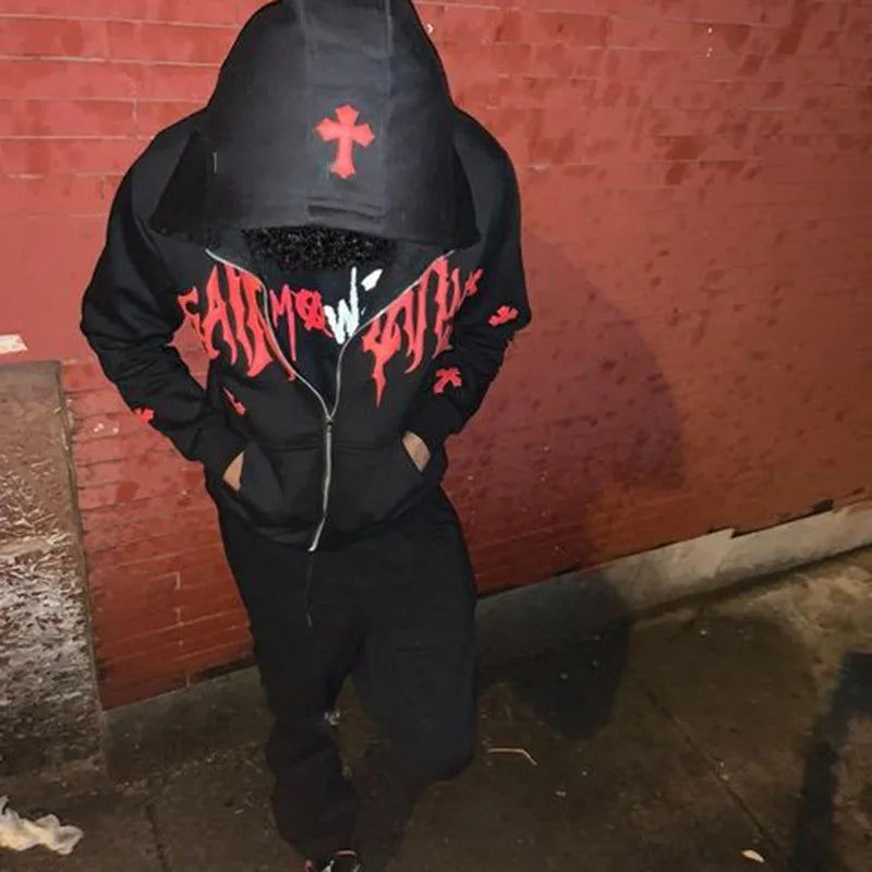 Gothic Rhinestone Zip Hoodie Main image