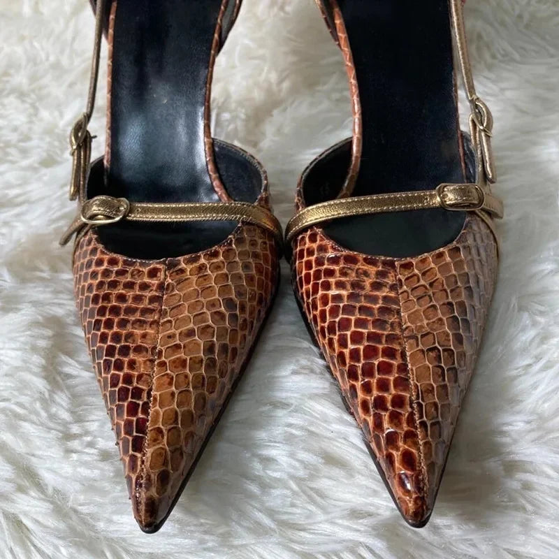 Snake Skin Gothic Pointed Thin Heel High Heel
