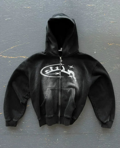 Gothic Red Oversize Zipper Hoodie
