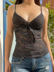 See Through Lace Cami V Neck Crop Top