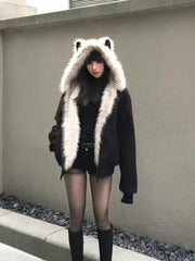 Plush Cat Ear Hooded Coat