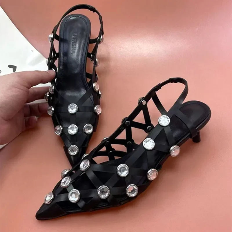 Rhinestone Gothic Low Heel Sandal Main image