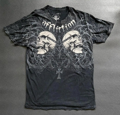 Grunge Wings Print Cotton T-shirt