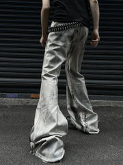 Grey Gothic Bow Flare Denim Pant