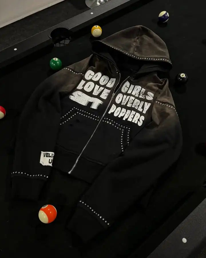 Gothic Letter Graphic Zip Hoodie