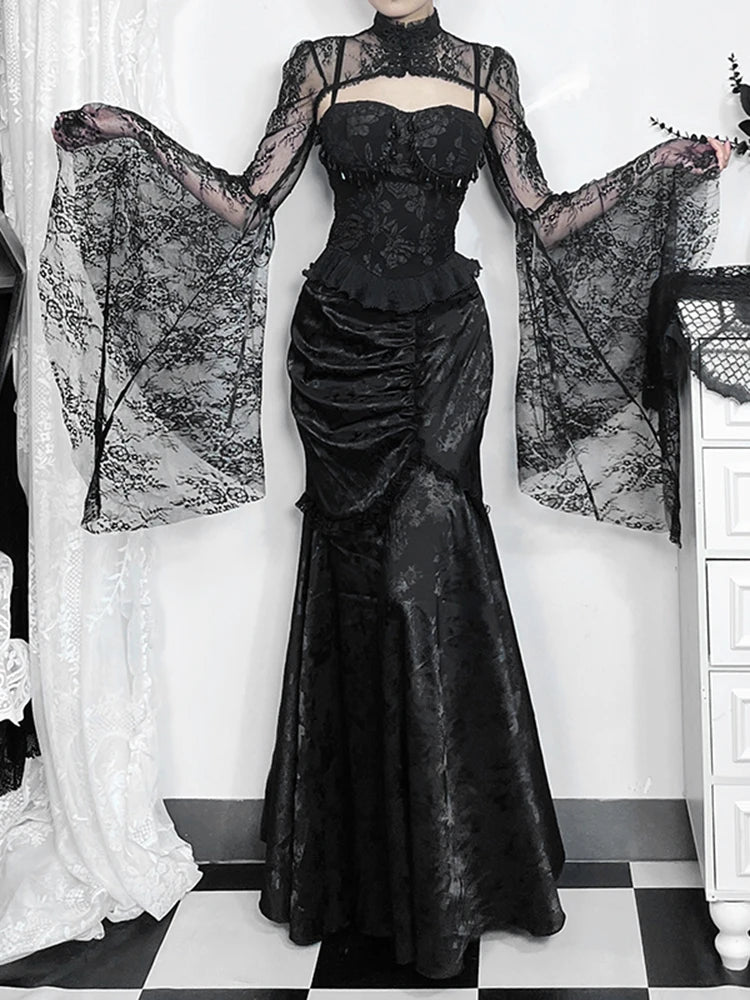 Lace Splicing Asymmetric Skirt