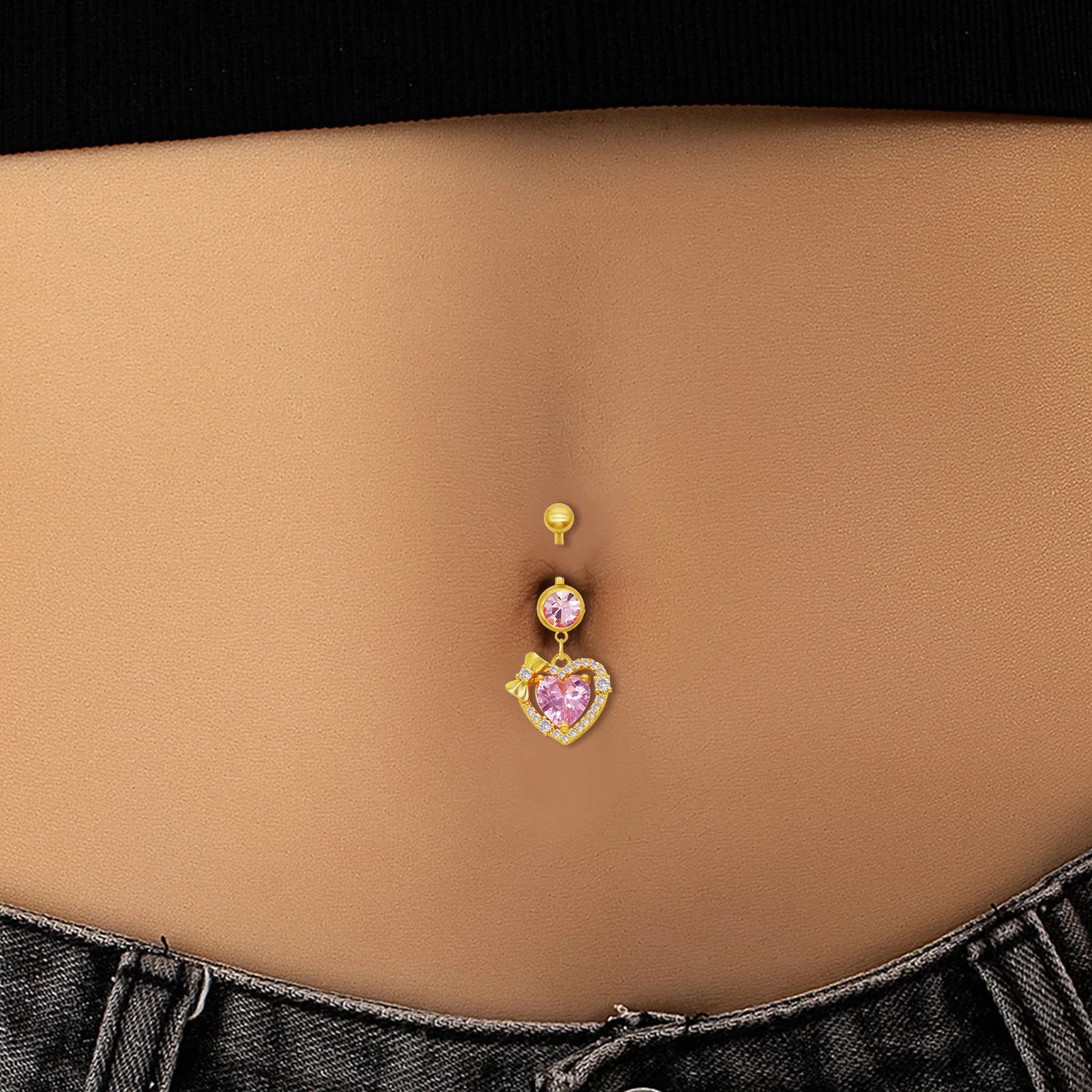 Pink Heart Gothic Zircon Belly Ring Main image