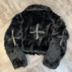 Cotton Lapel Patch Cross Fur Coat