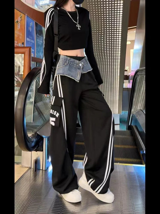 Black Gothic Skirt Parachute Denim Pant