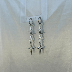 Punk Star Cross Silver Hollow Heart Earring