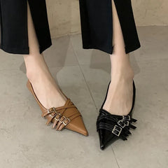 New Women's Ballet Flats Pointed Toe Buckles Slip-on Flat