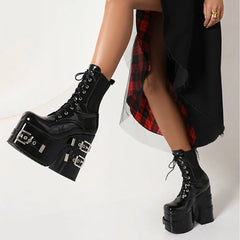 Luxury Metal Buckle Lace-Up Gothic Platform Boot