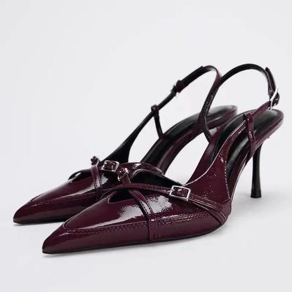 Black Bow Gothic Slingbacks Pointed High Heel
